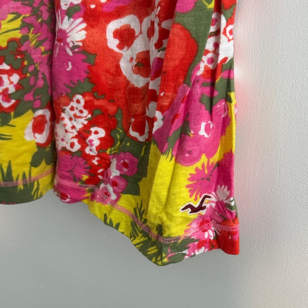 Vintage Hollister Yellow Floral Tie-Strap Cami Tanktop with Red & Pink Blooms - Picture 4 of 5